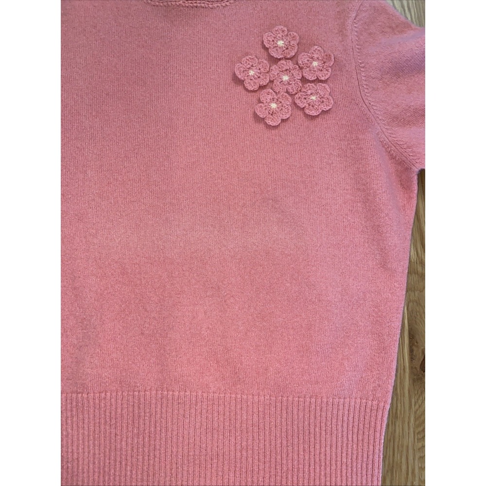 100% Cashmere Pink Crew Neck Sweater Size M‎ Pullover Crochet Floral Vintage - Picture 9 of 11